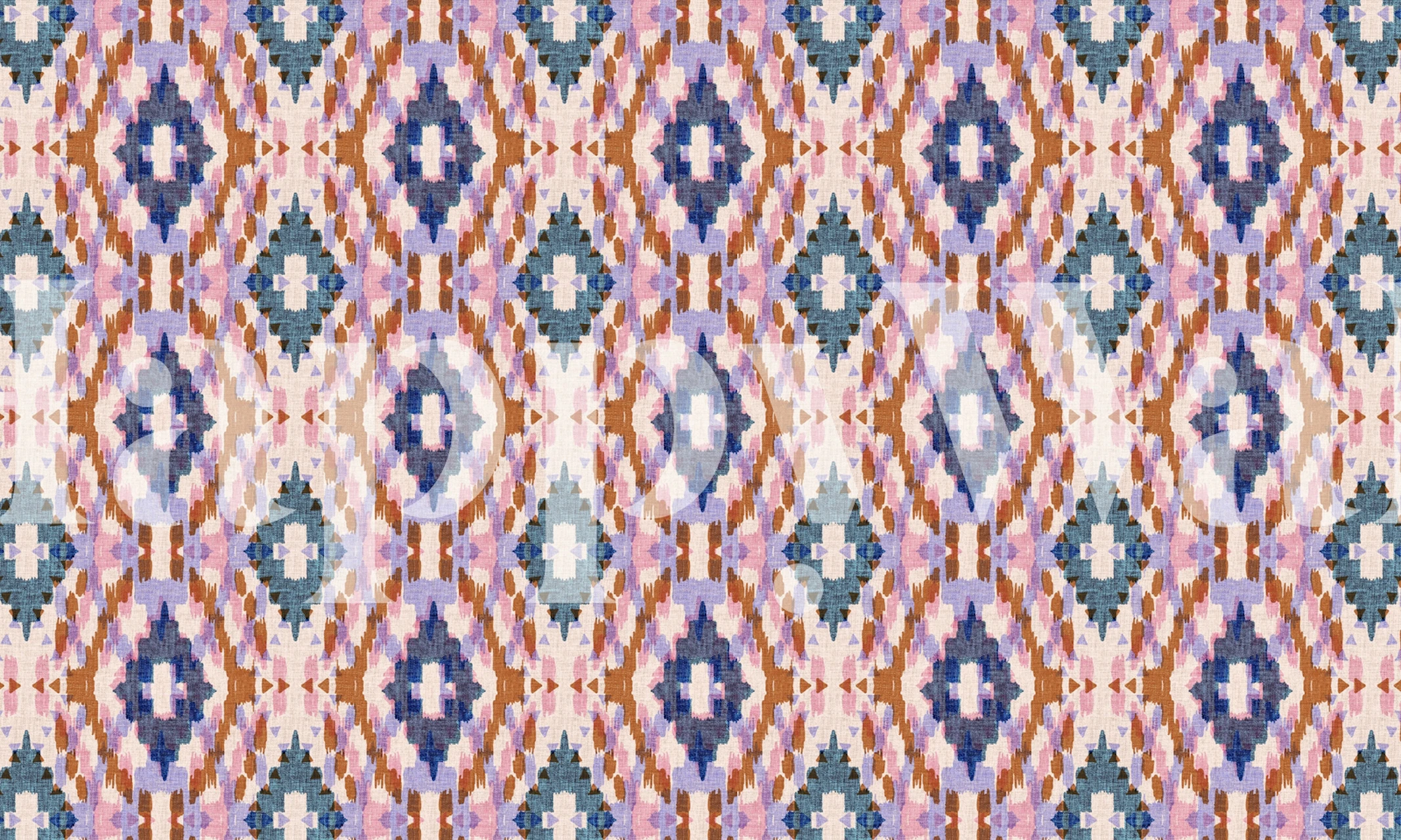Colorful Ikat pattern with pink, blue, and orange tones wallpaper