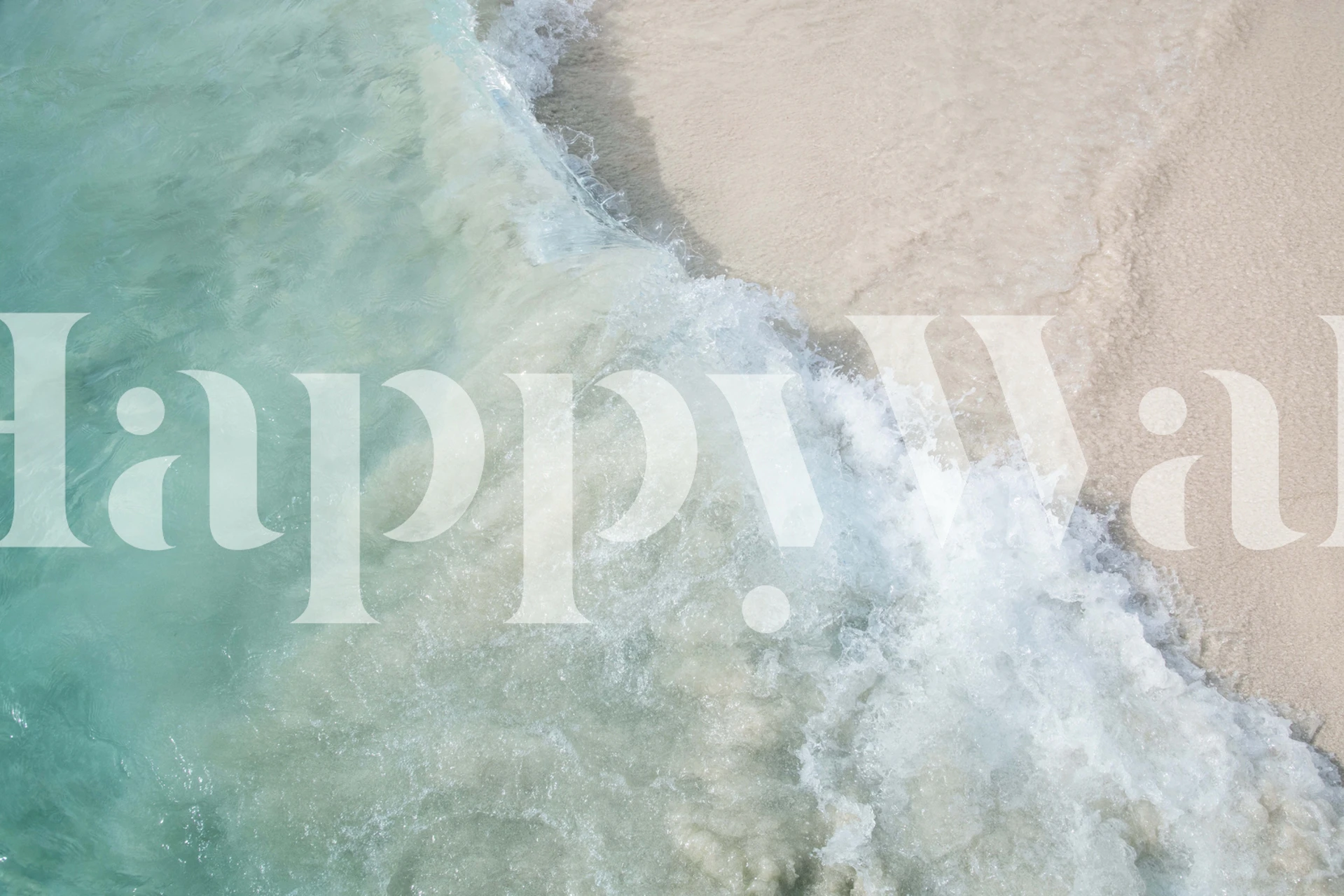 Beach waves meeting sandy shore in aqua and cream wallpaper