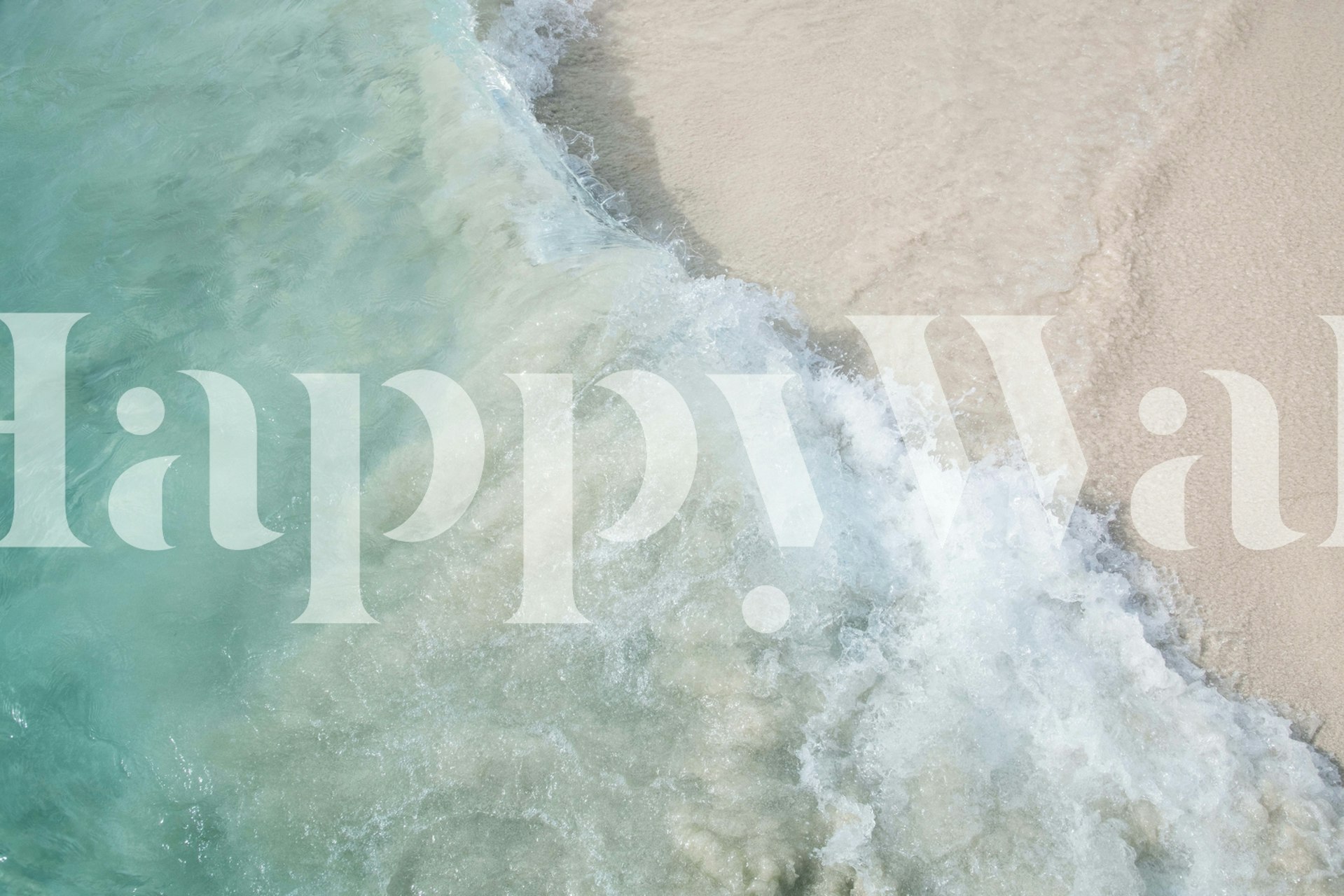 Beach waves meeting sandy shore in aqua and cream wallpaper