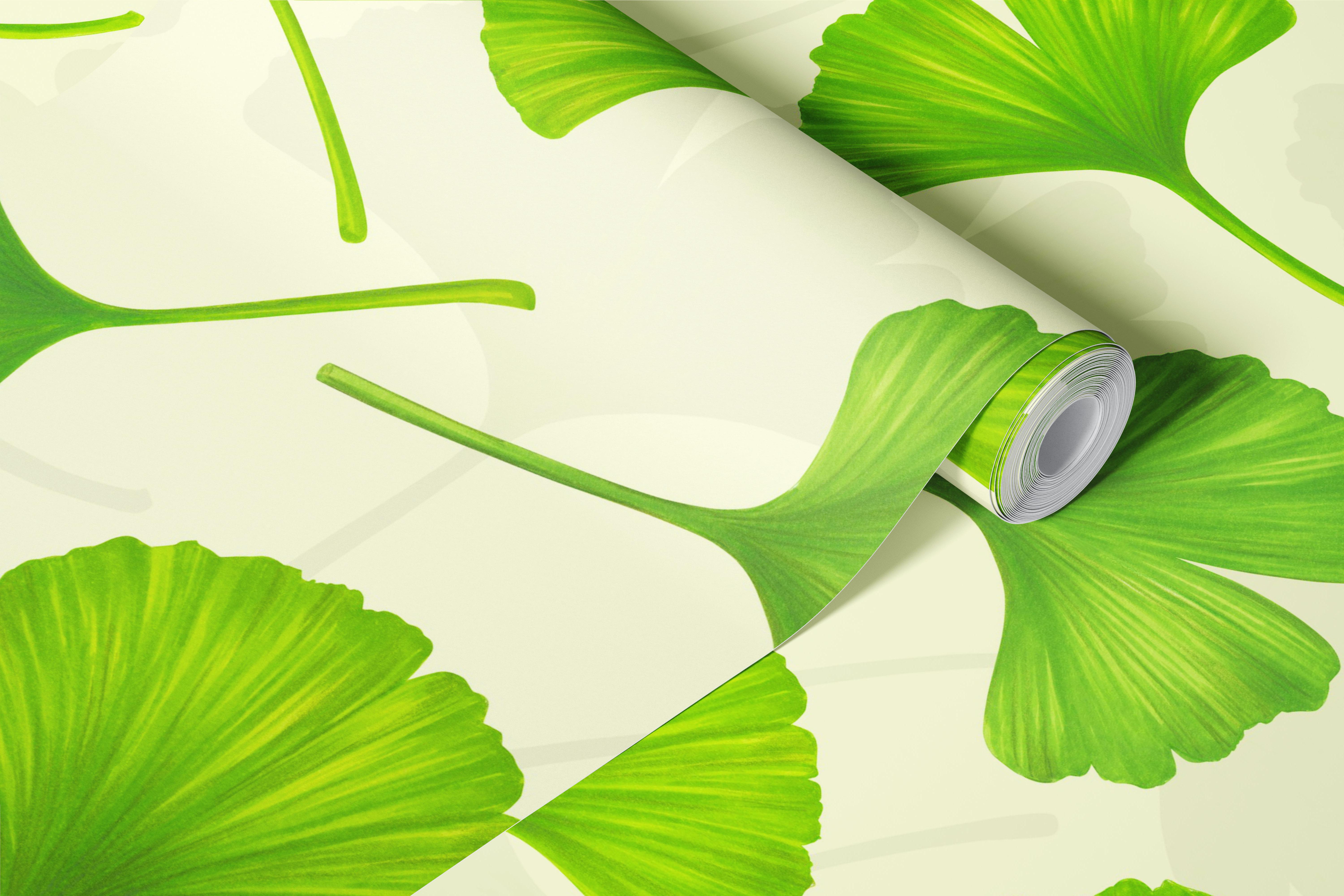 Ginkgo Leaves on Off White Wall Mural