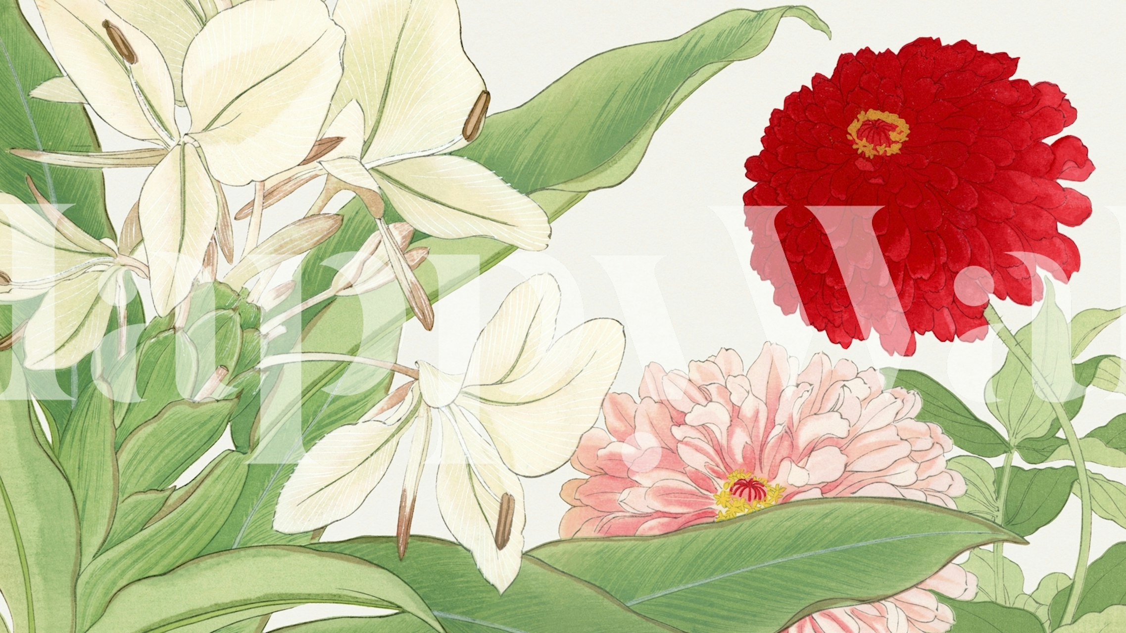 Asia Lilies Floral τοιχογραφία με κόκκινα, λευκά και ροζ λουλούδια