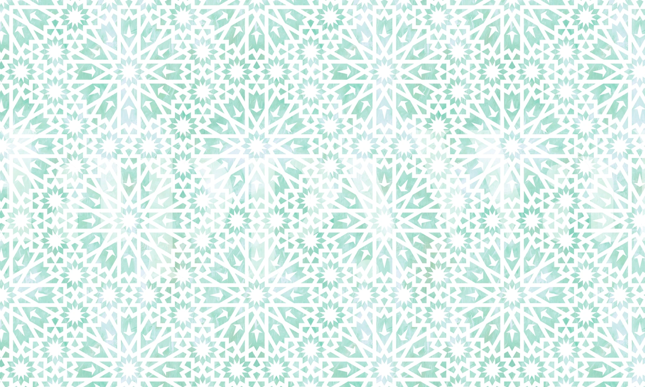 Mint geometric floral tile pattern wall mural