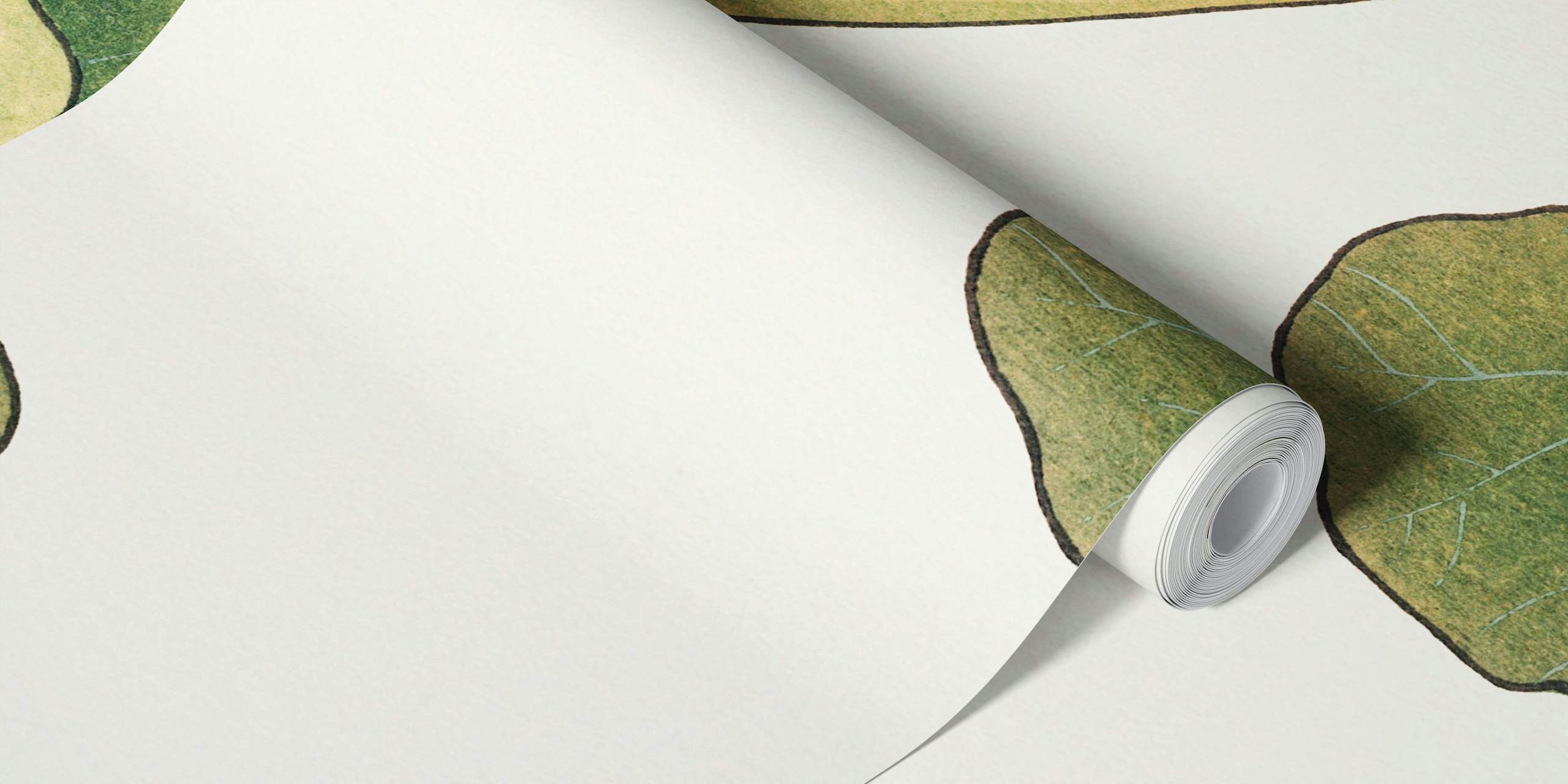 Red and orange floral leaves on cream wallpaper