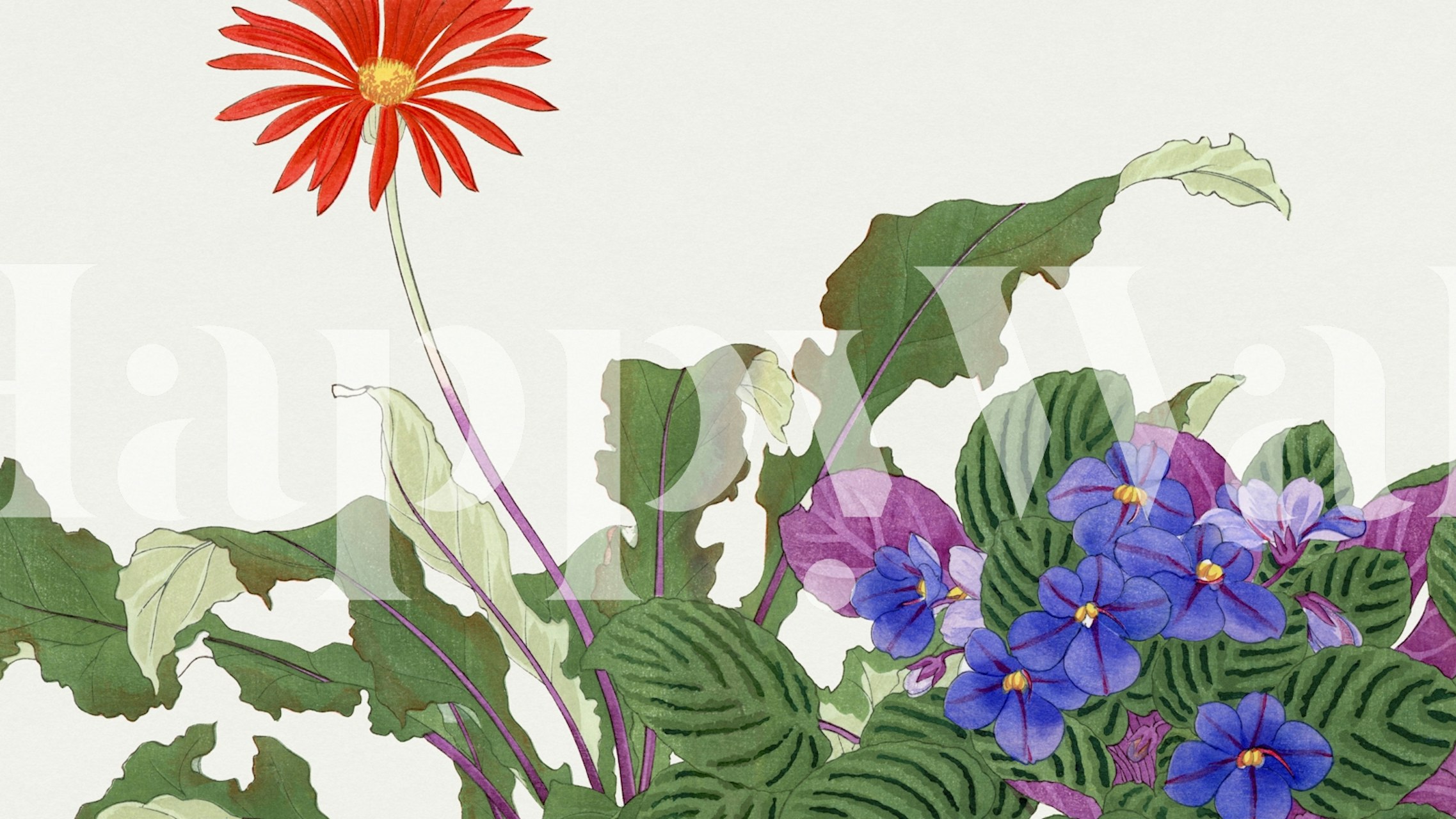 Red and purple flowers with green leaves wallpaper