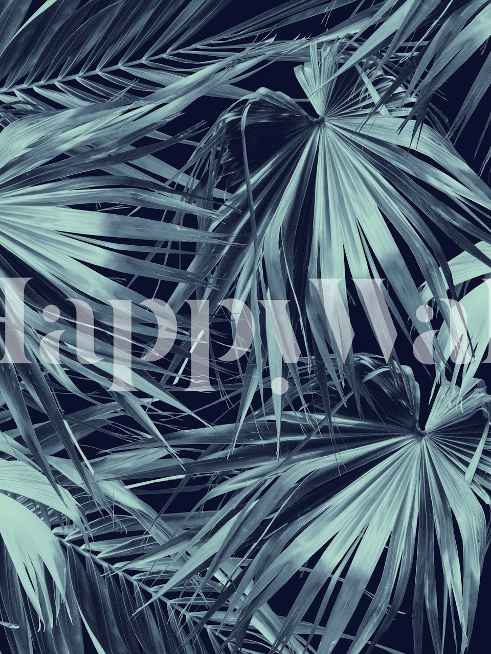 Monokrom vifte-palmebladdesign-veggmaleri for en rolig jungelstemning