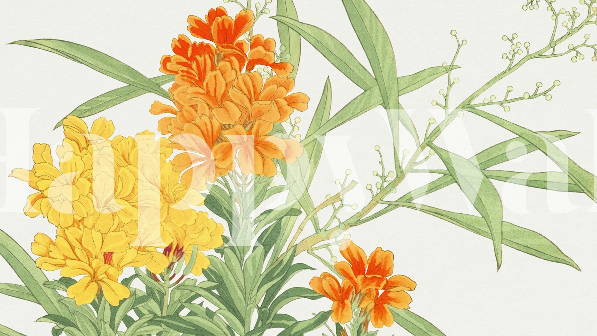 Design de papel de parede Sunny Japan Garden em um quarto