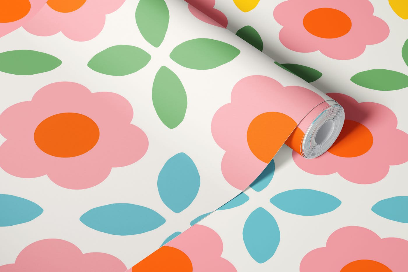 Retro Flower Pattern - rainbow wallpaper roll