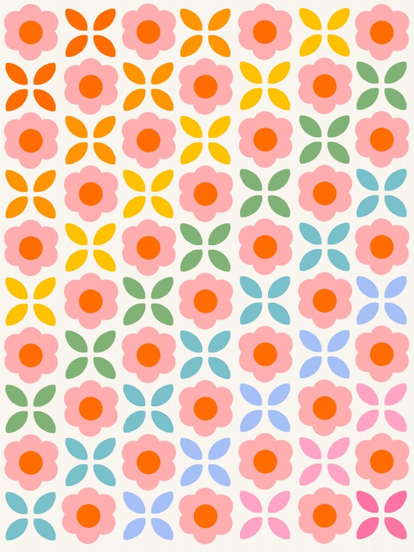 Retro Flower Pattern - rainbow