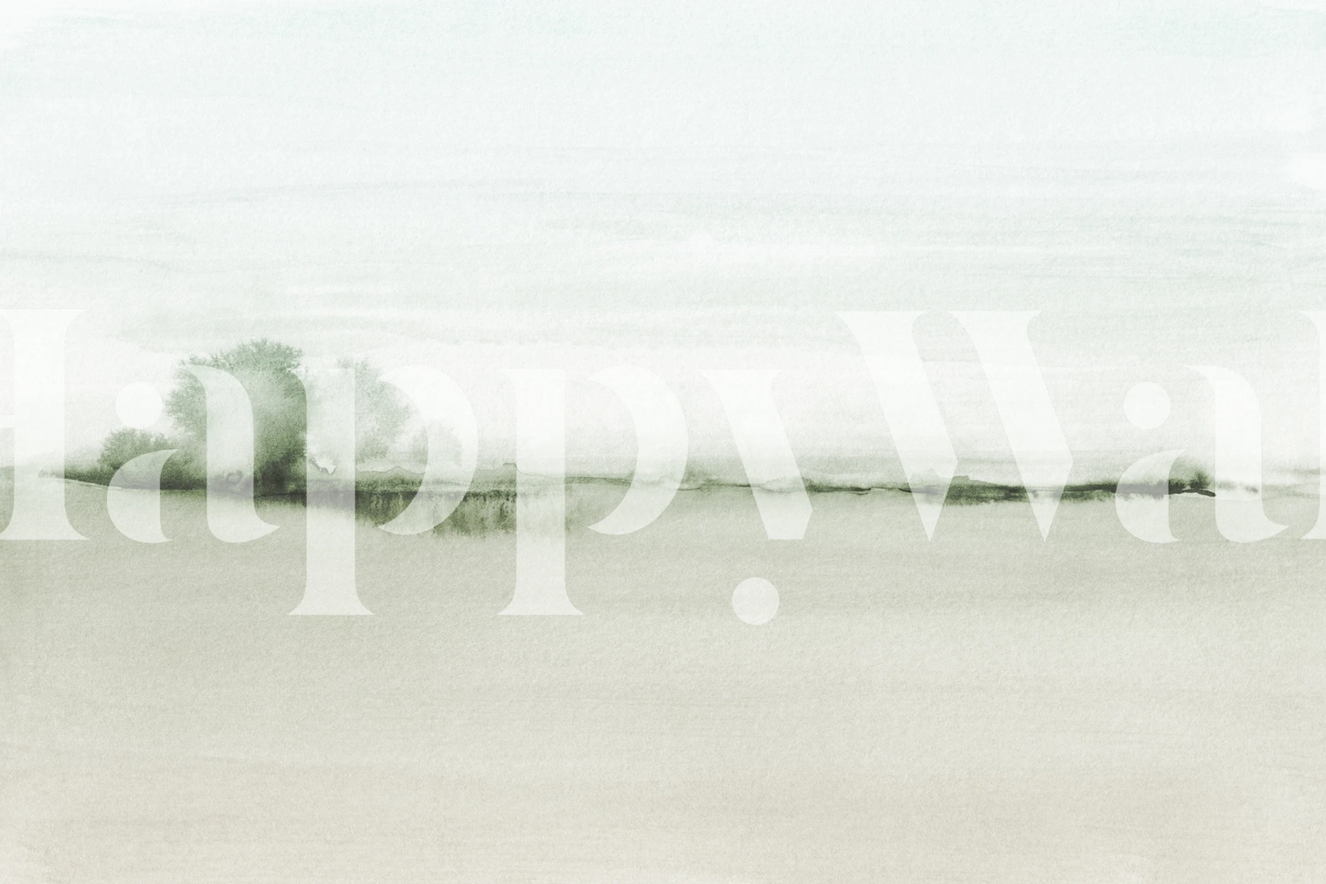 Watercolor trees in green and gray shades wallpaper