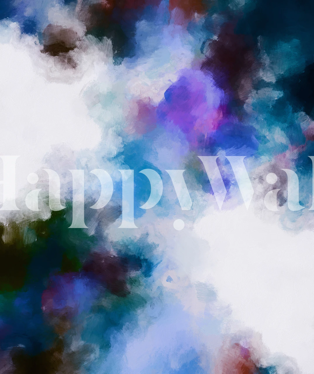 Abstract fluid ink wall mural with shades of blue, purple, and black blending together