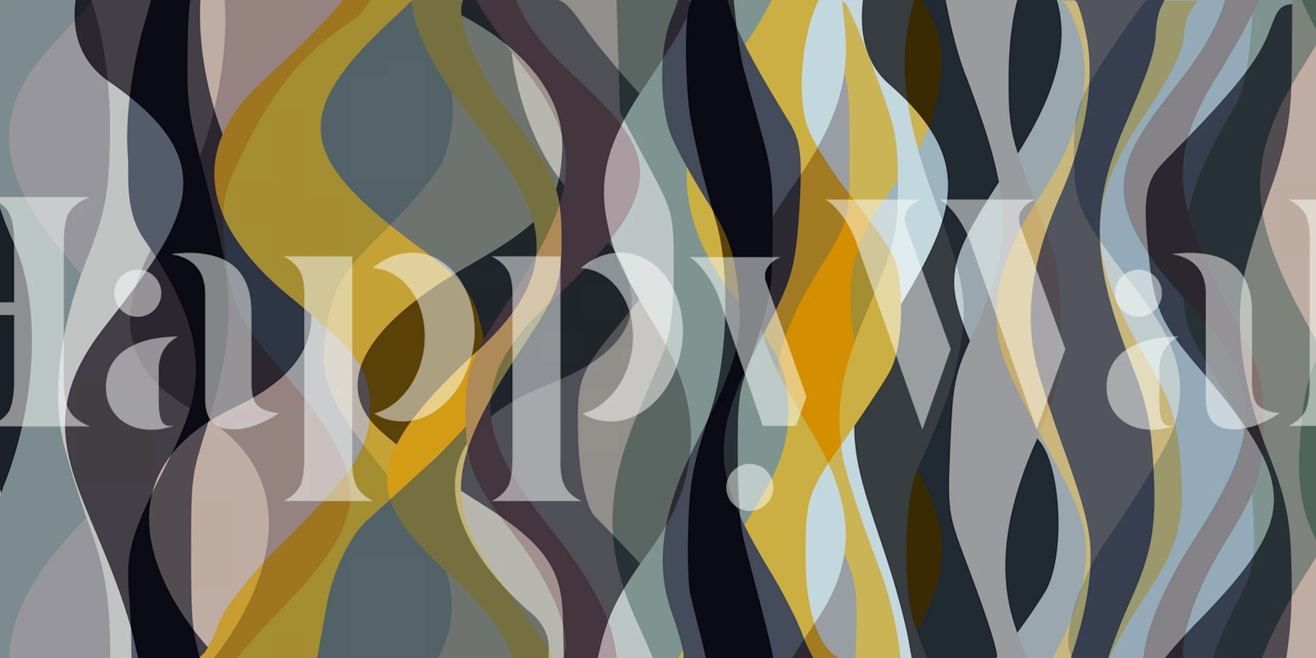Wavy abstract pattern in gray, yellow, and blue wallpaper