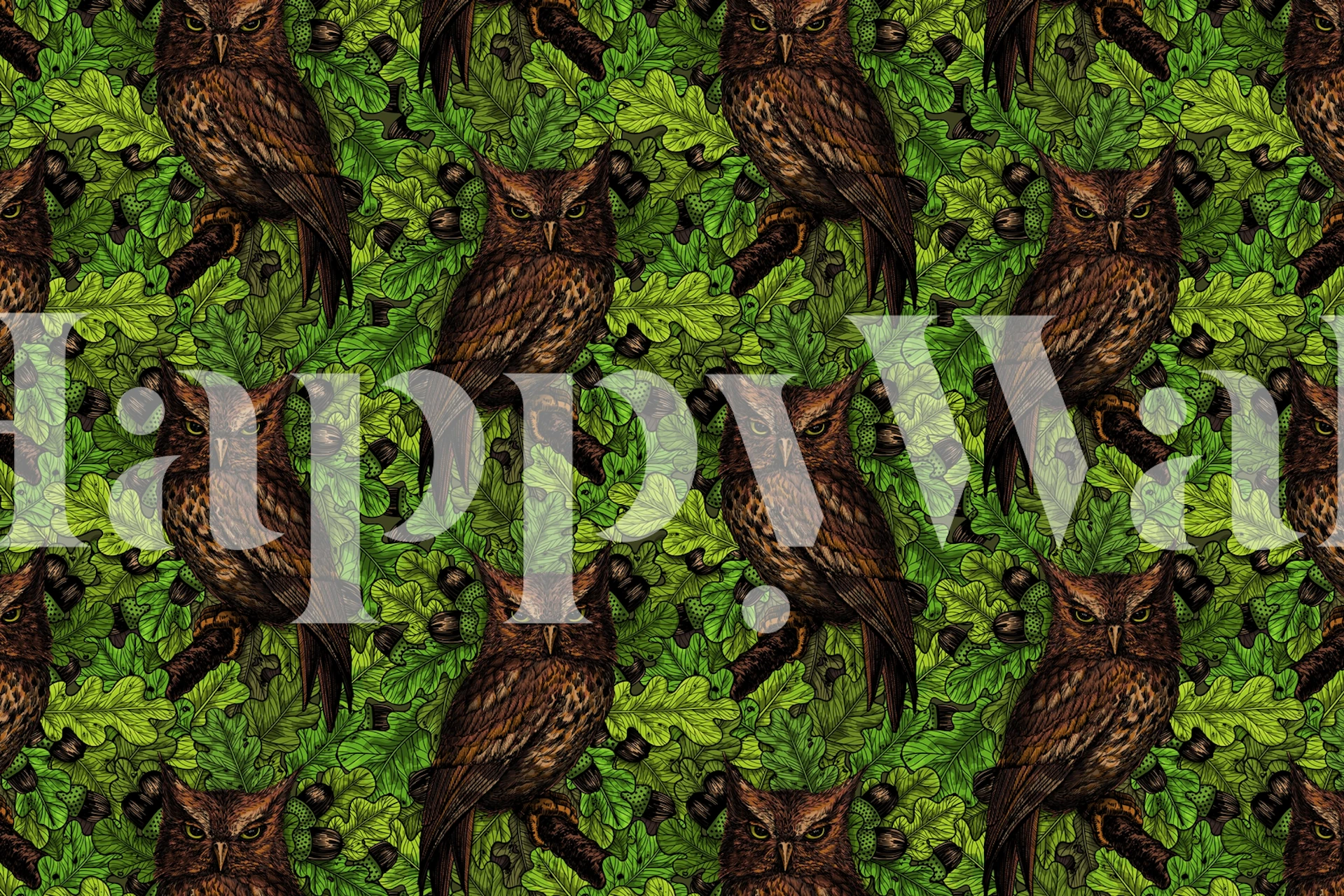 Owls in the oak tree Tapete in einem Raum