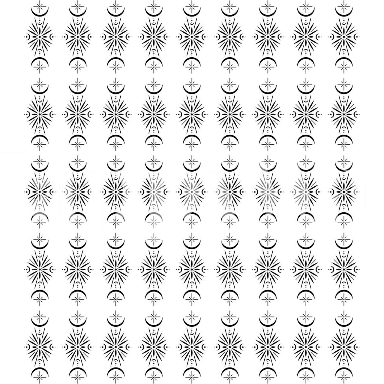 Elegant moonflower and crescent moon pattern wall mural in monochrome