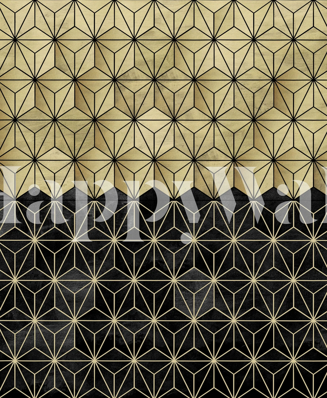Fototapete mit geometrischem Muster in Gold und Schwarz von happywall.com