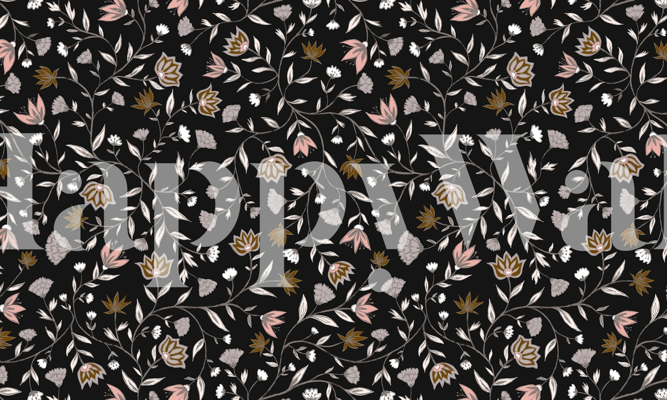 Floral wallpaper with pink and cream flowers on a black background