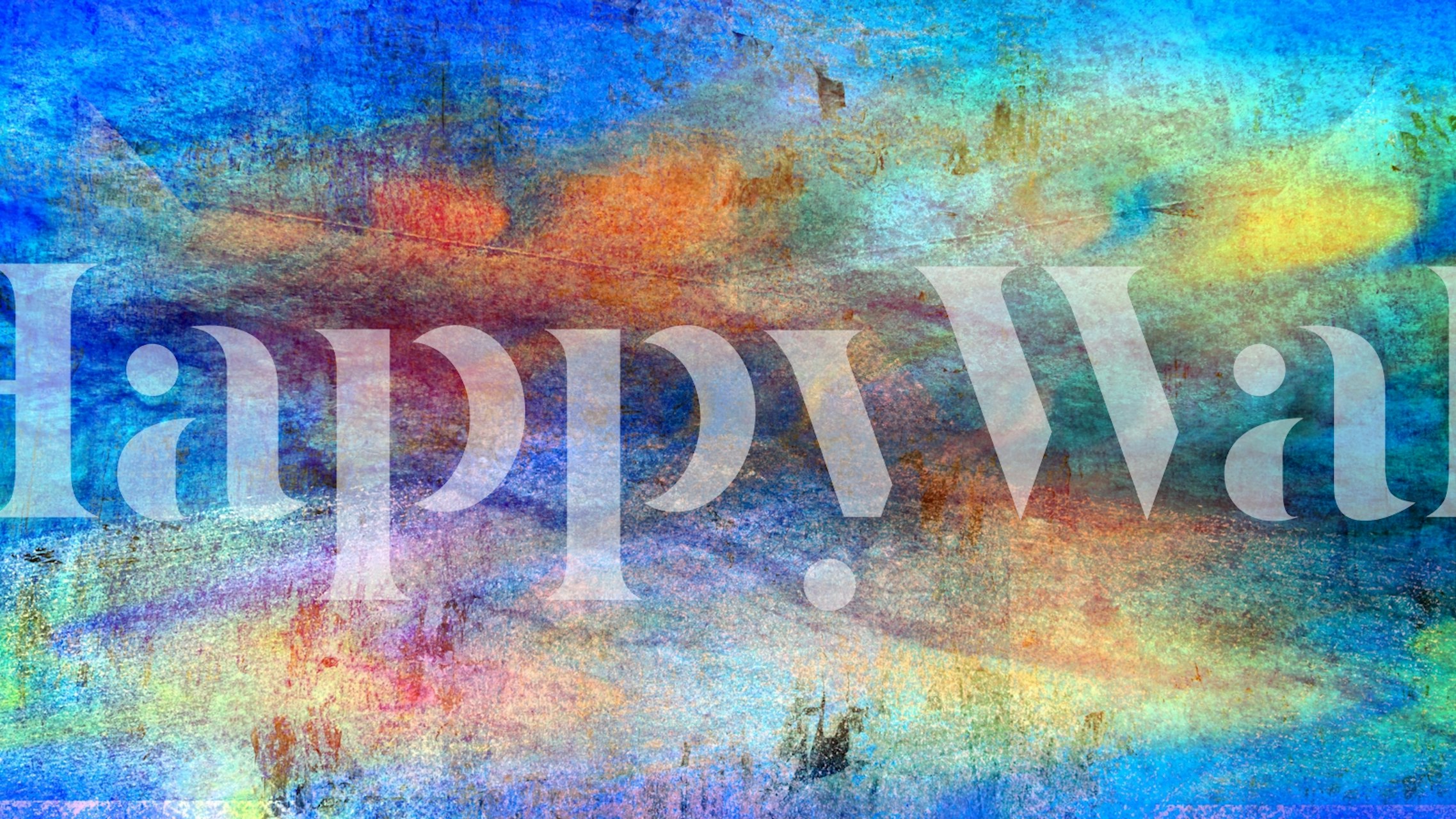 Fotomural vinílico de parede com textura aquarela vibrante com uma mistura de tons de azul, laranja e roxo