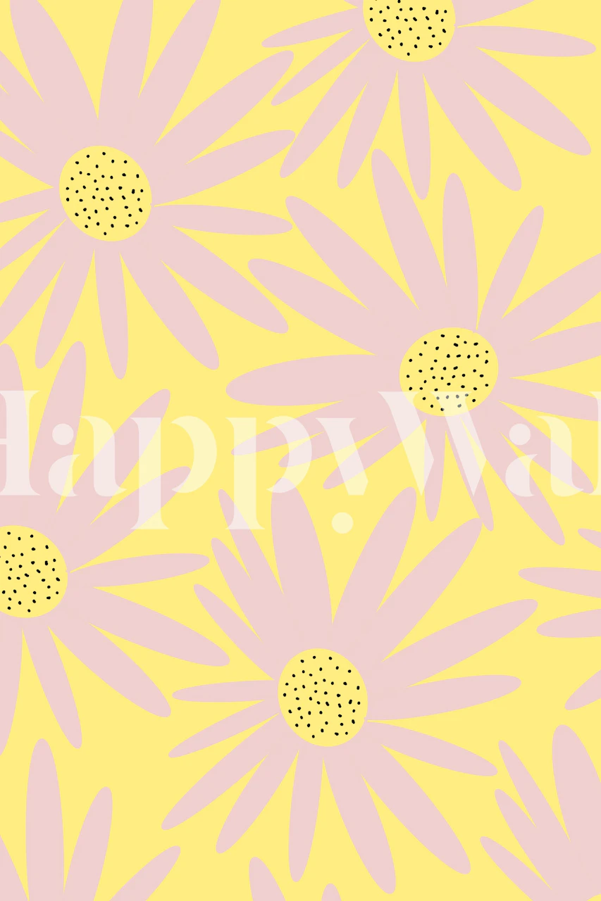 Retro sunflower wallpaper in a bright room