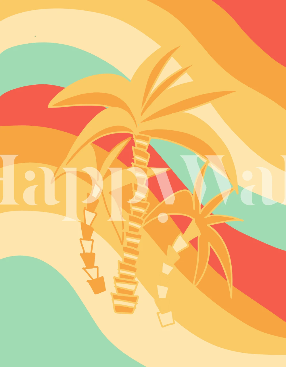 Retro Palm Summer Wave 1 Tapete in einem Raum