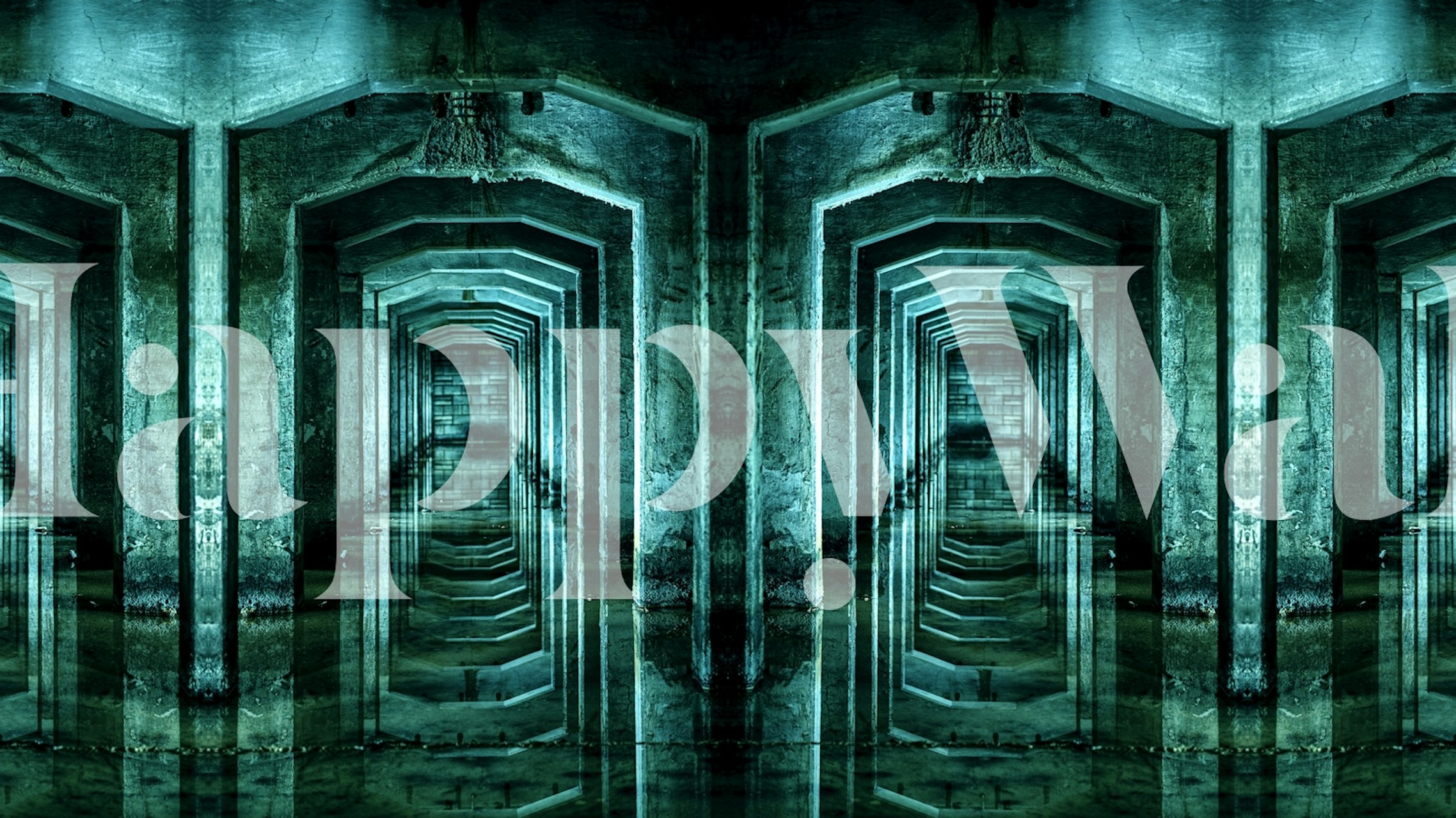 Dark urban tunnel featuring reflective surfaces and industrial design wallpaper