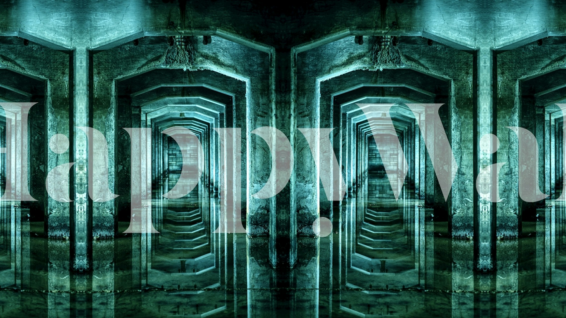 Dark urban tunnel featuring reflective surfaces and industrial design wallpaper