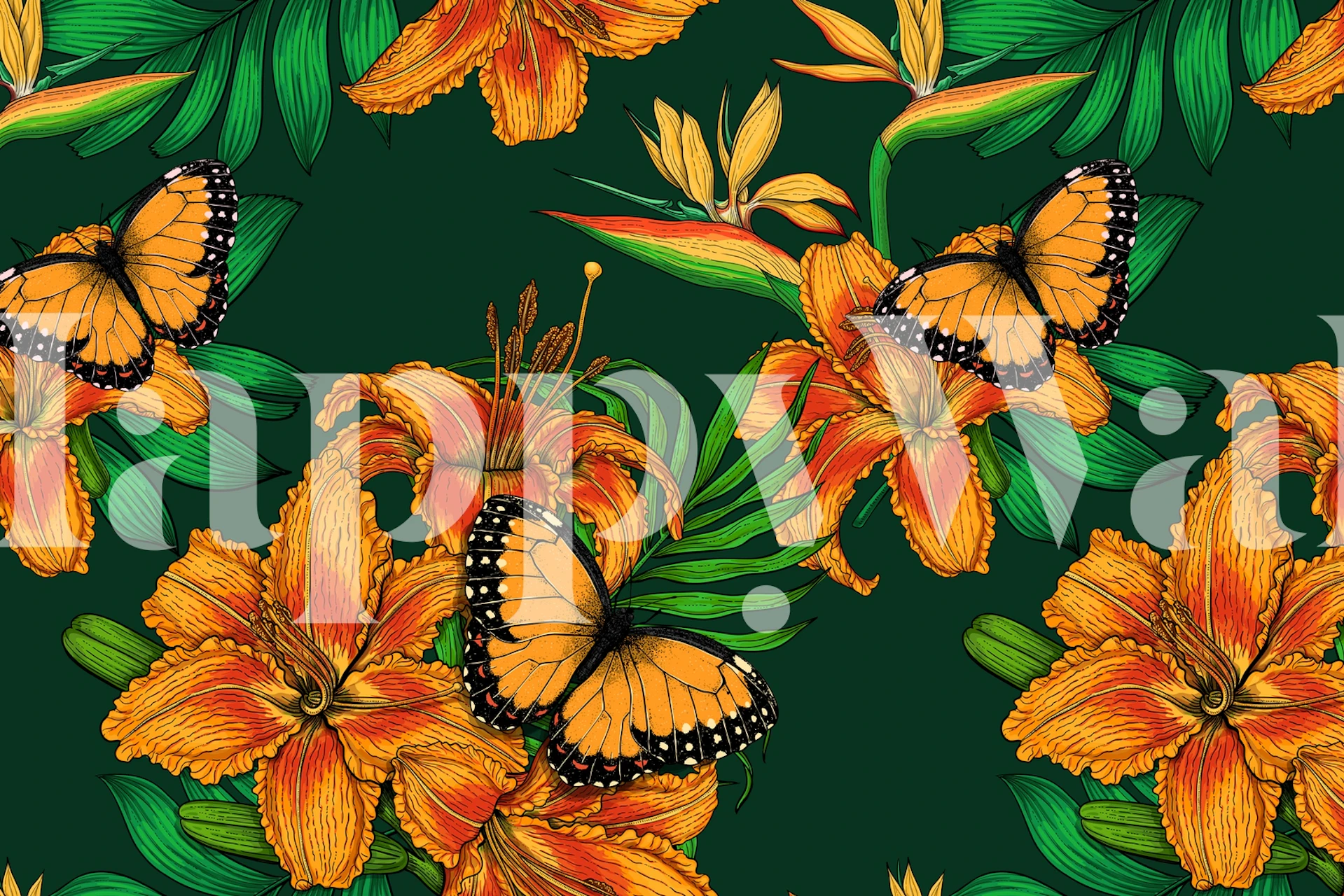 Tropical bouquet tapetti perhosten kanssa