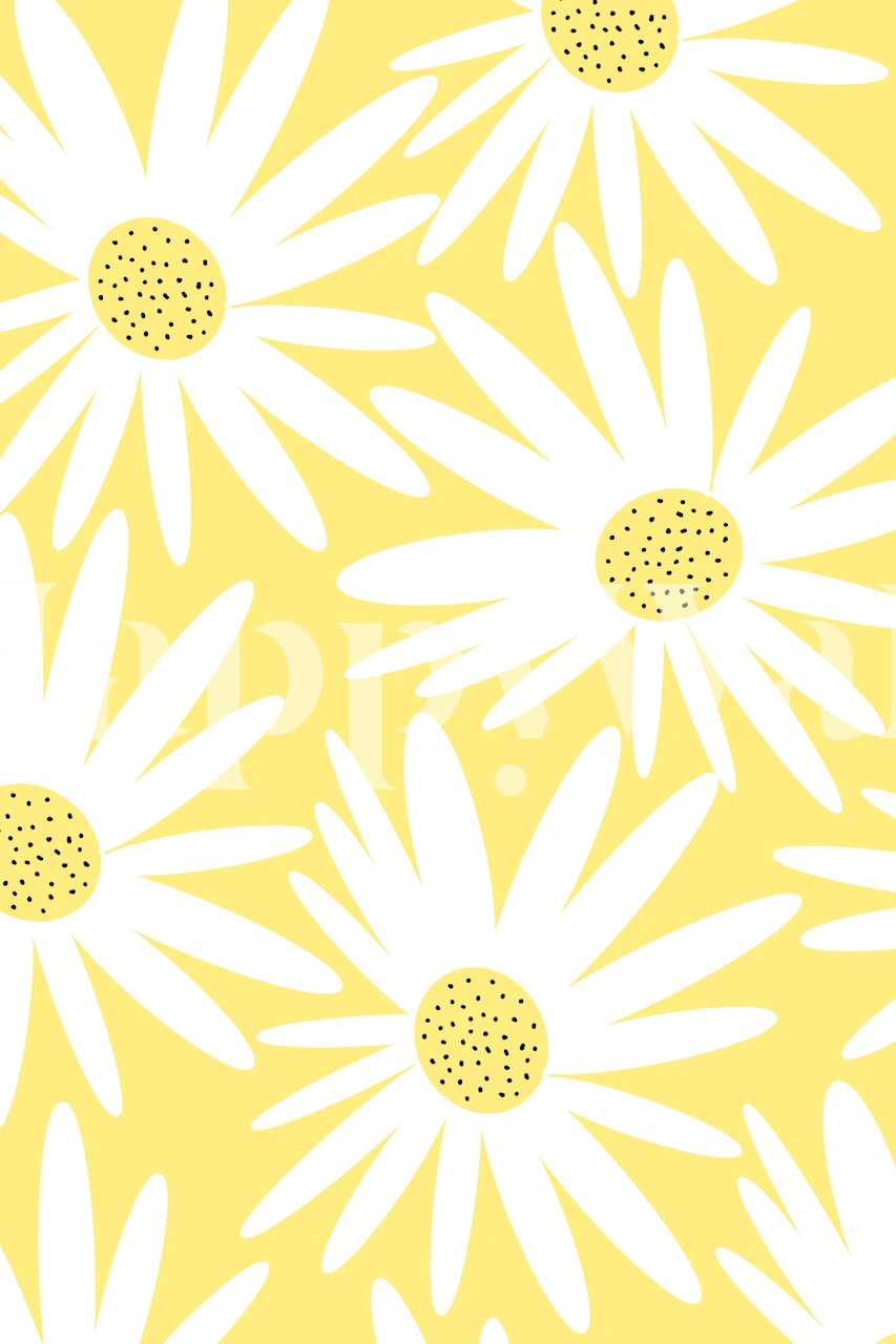 Zidna slika s retro uzorkom suncokreta na jarko žutoj pozadini