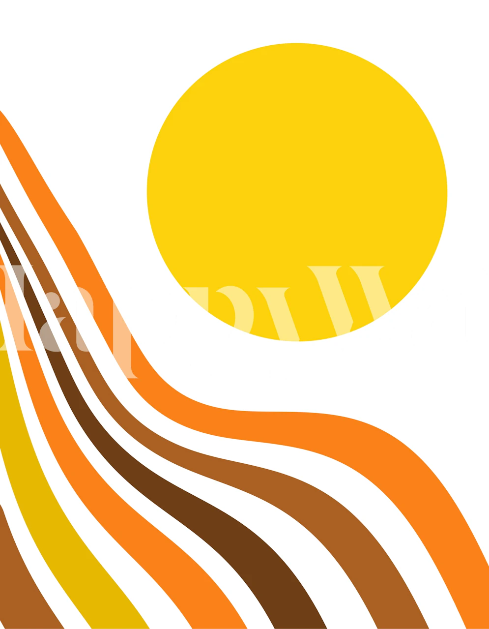 Retro-vaikutteinen auringon ja valtameren aallon seinämaalaus minimalistiseen tyyliin