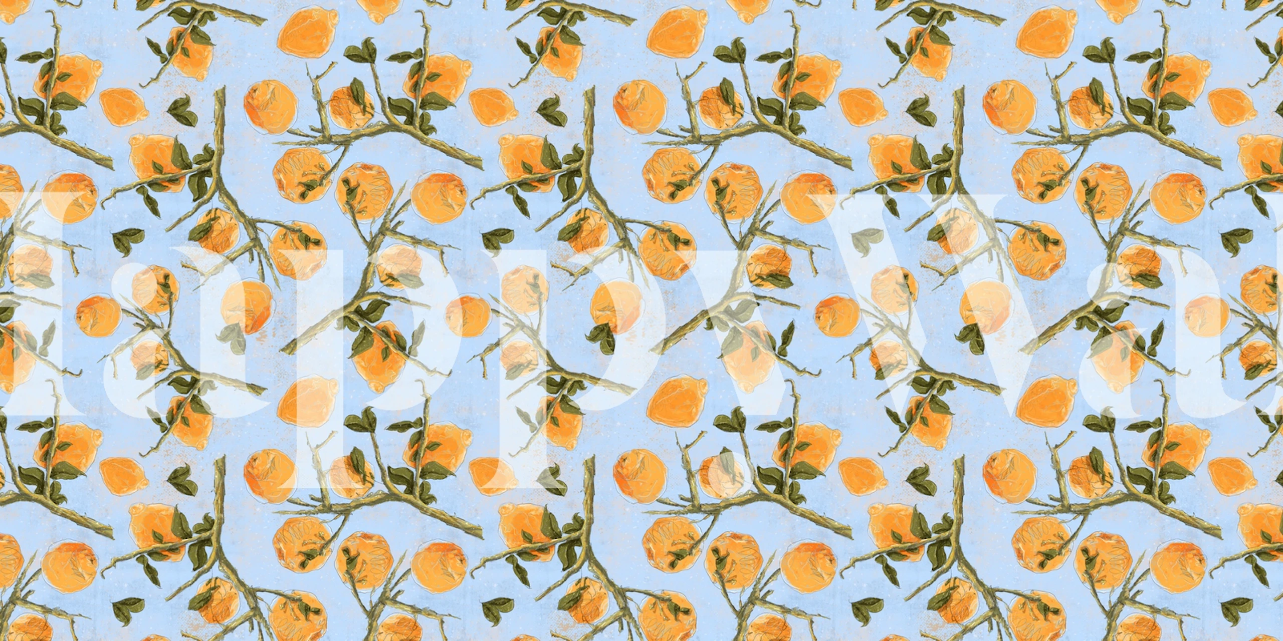 Lemon branches with yellow lemons on a blue background wallpaper