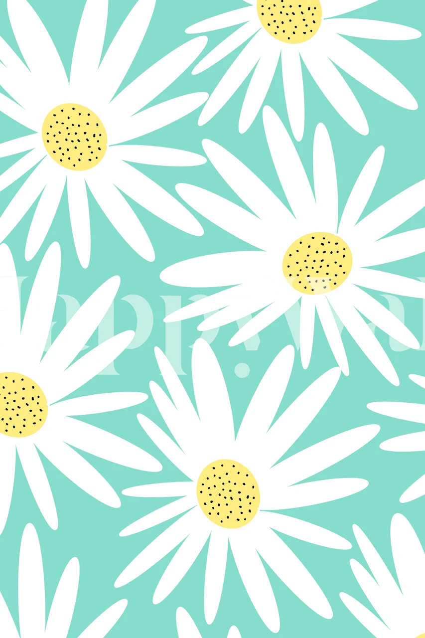 Retro-inspired sunflower wall mural on a mint green background