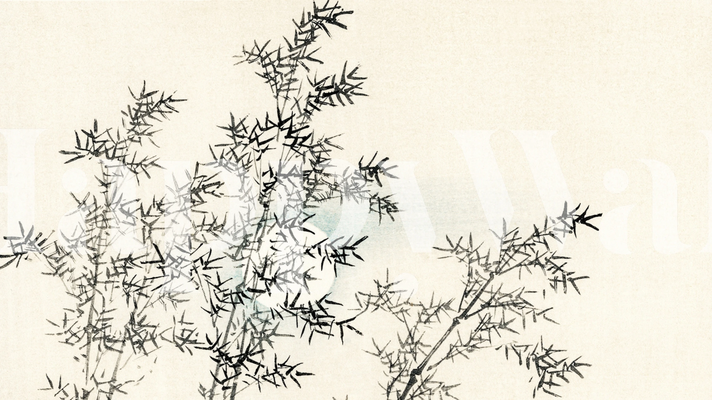 Japansk bambus vægmaleri i minimalistisk blækvaskestil på en tekstureret baggrund