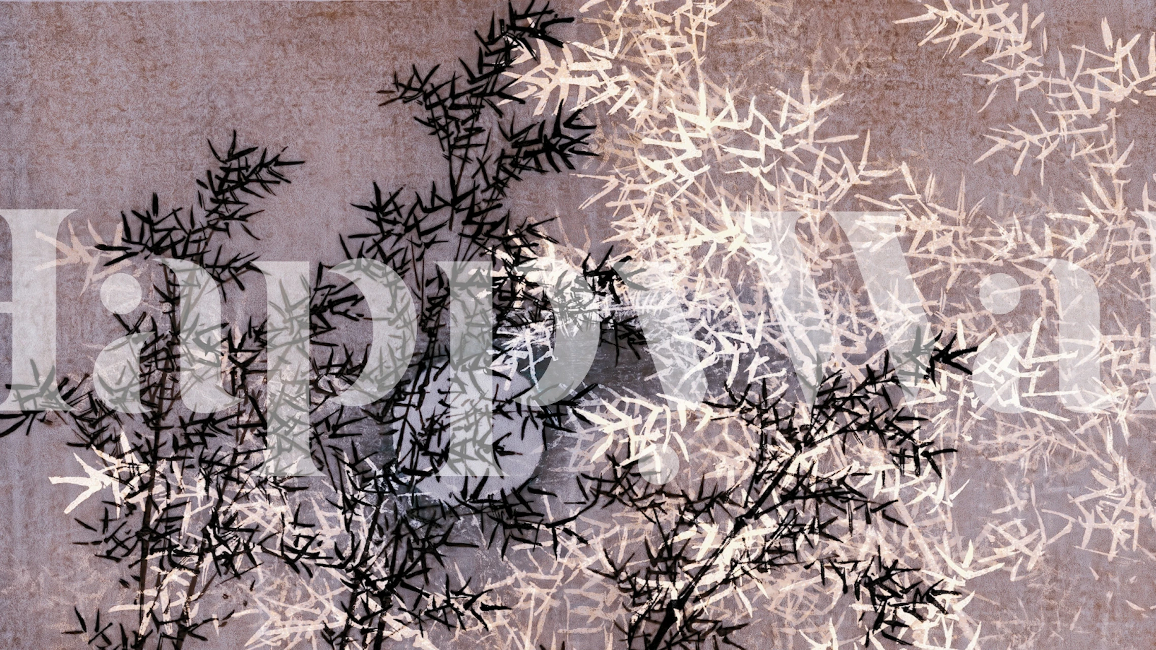 Artistieke weergave van een Japanse bamboebosmuurschildering met zachte schaduwen en zachte tinten.