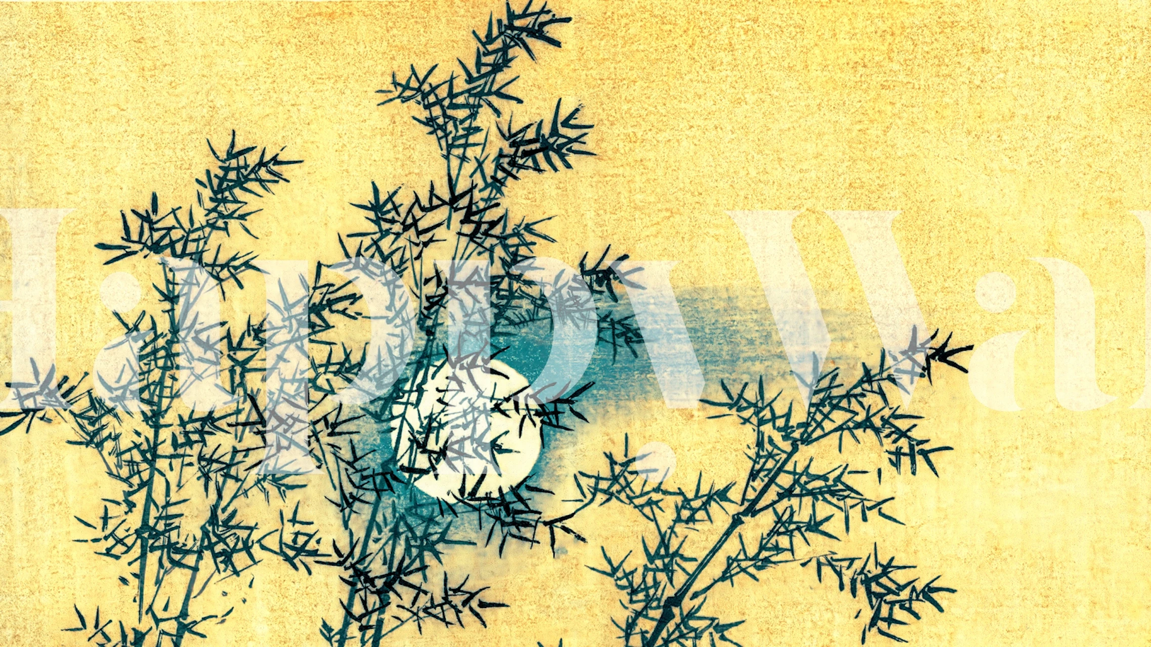 Black bamboo silhouettes against golden background wall mural