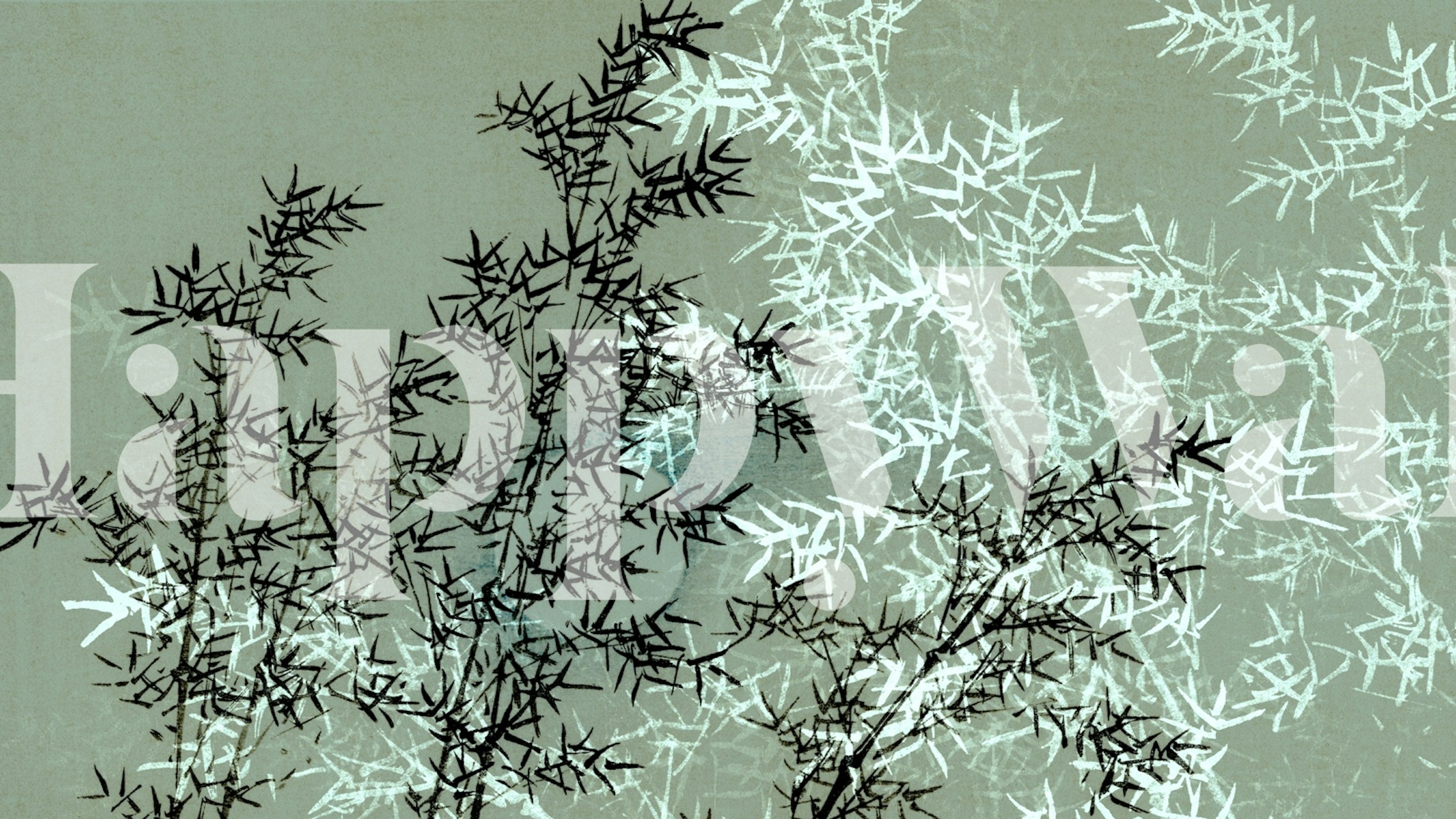 Grøn japansk bambus vægmaleri med fredfyldt bambuslund-design