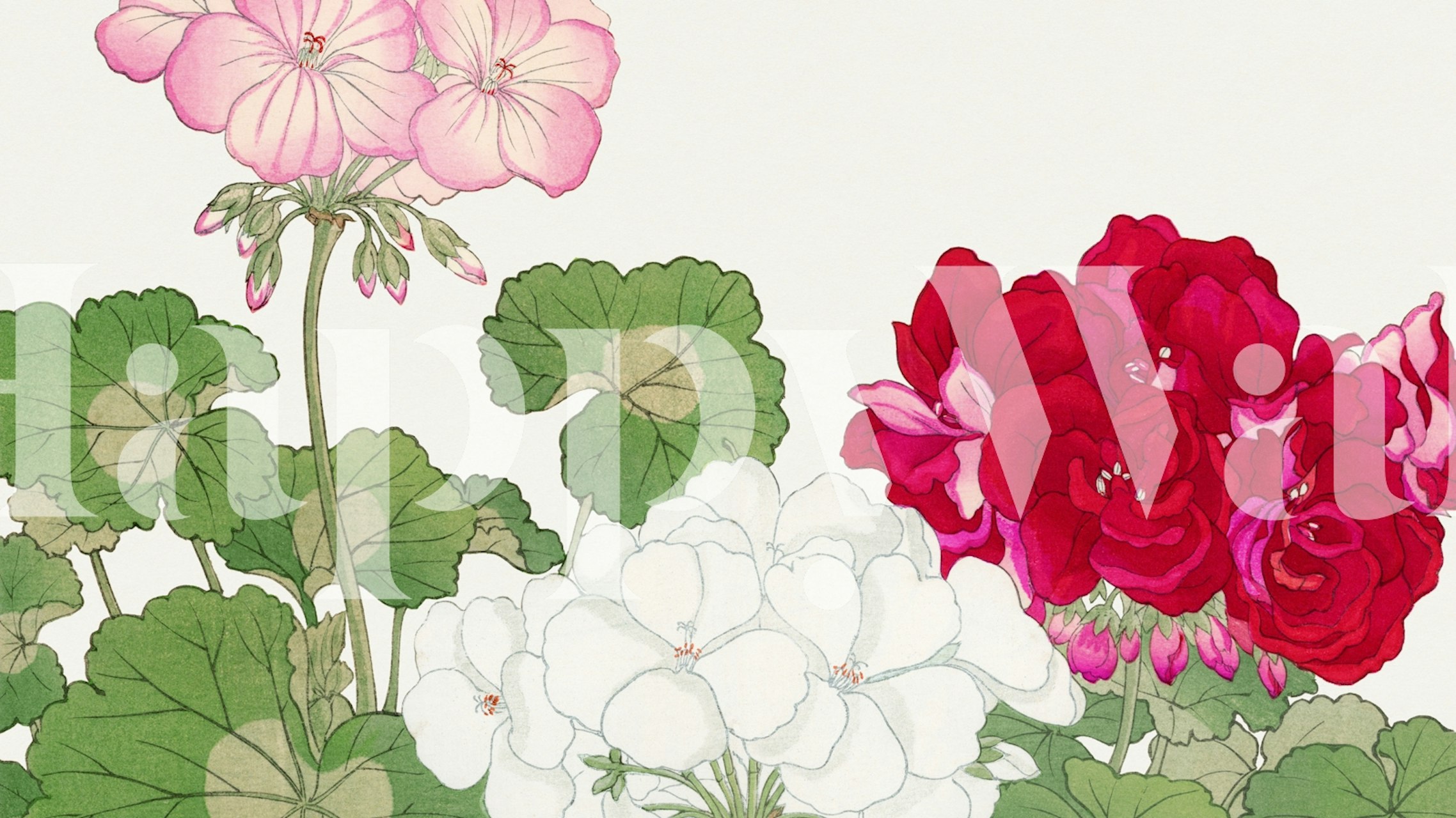 Ταπετσαρία Elegant Japan Floral εκτεθειμένη σε ένα δωμάτιο