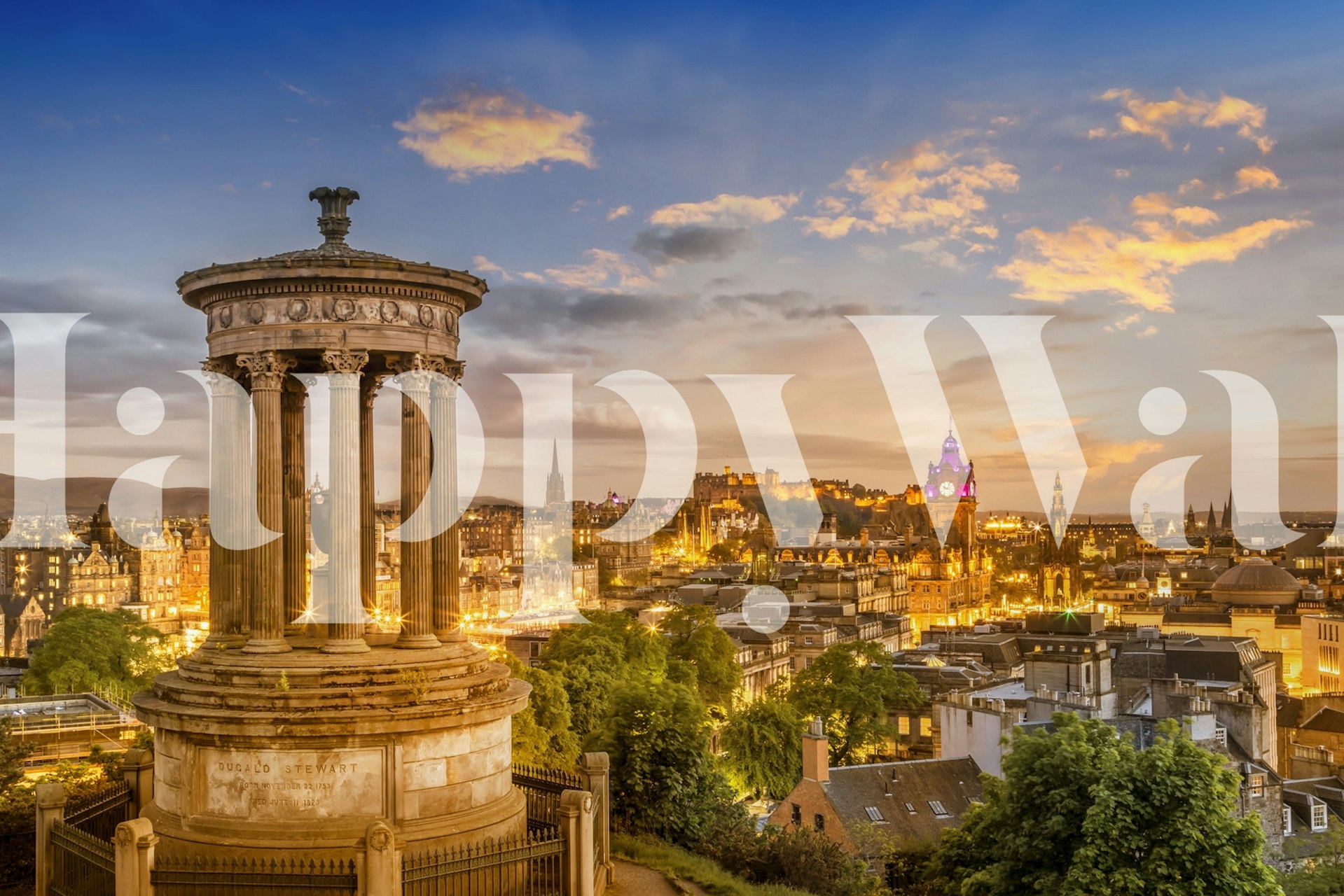 Edinburgh skyline wall mural with sunset