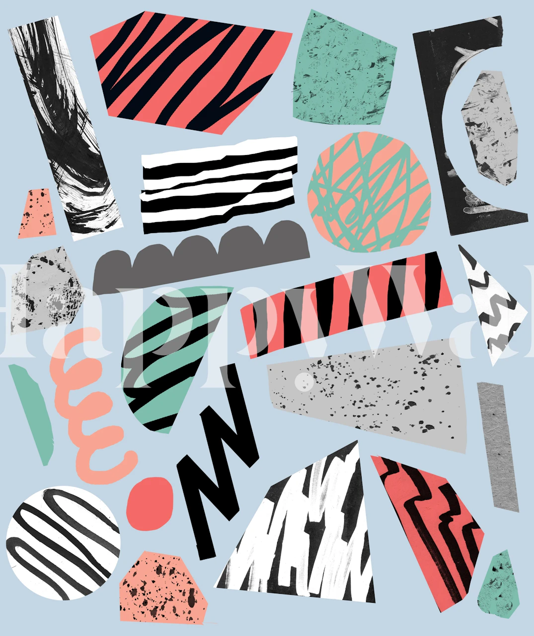 Colorful abstract shapes in pink, black, green, and gray wallpaper