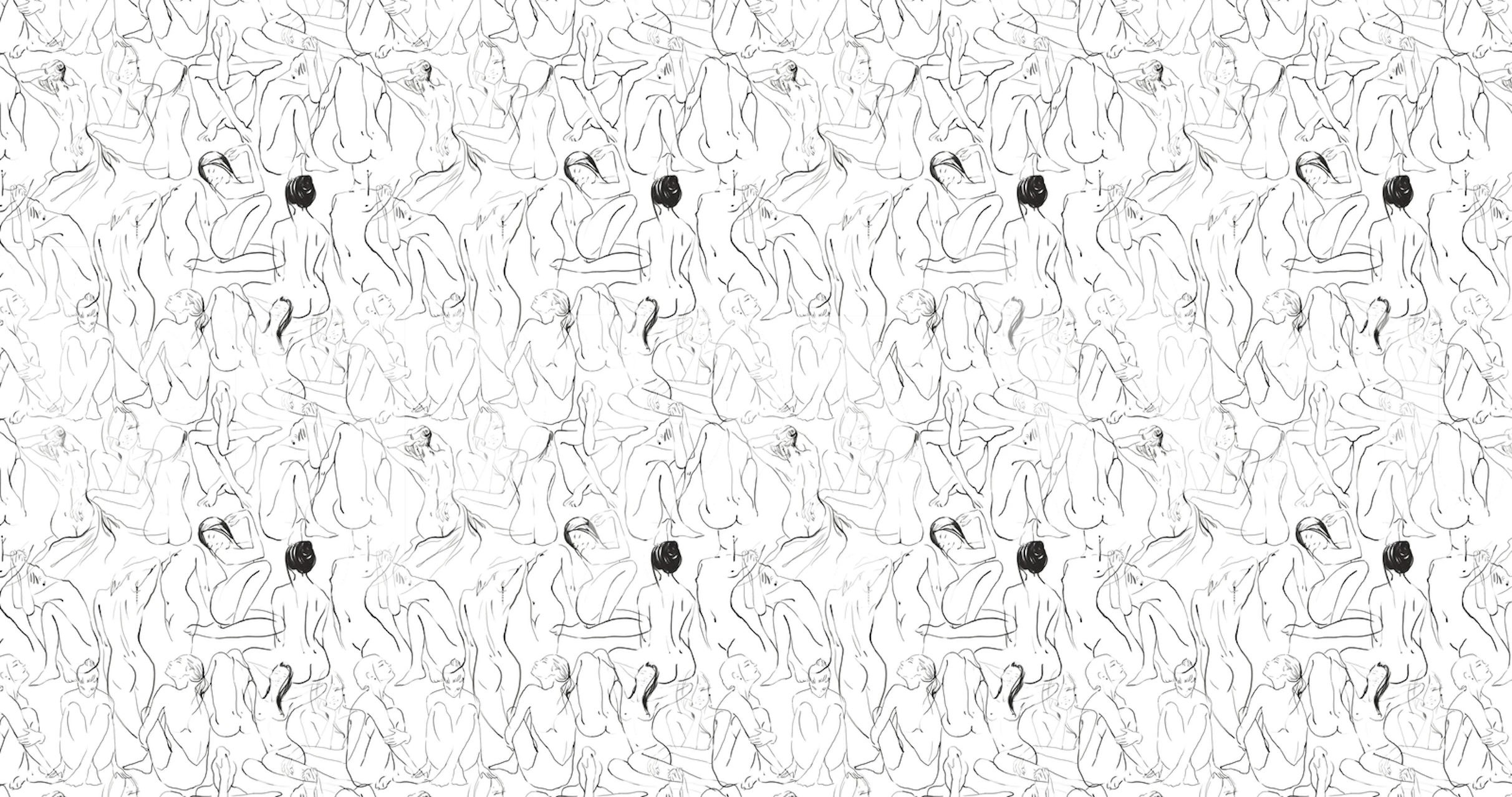 Black line art women on white wallpaper in stylish design