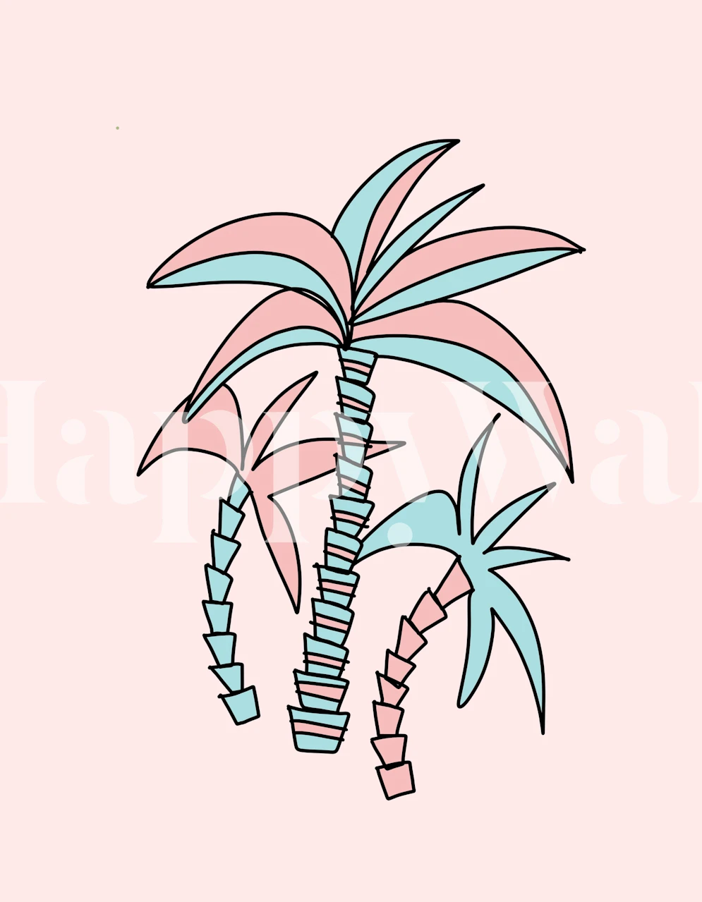 Retro summer palm trees wallpaper in a room