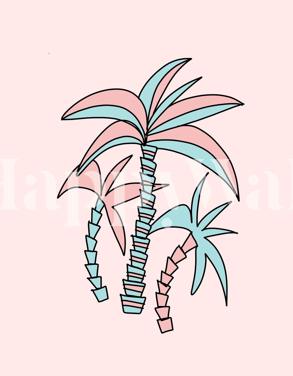 Retro summer palm trees wallpaper in a room