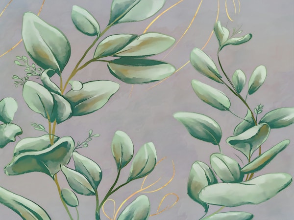 Green Graffiti Leaves on Grey