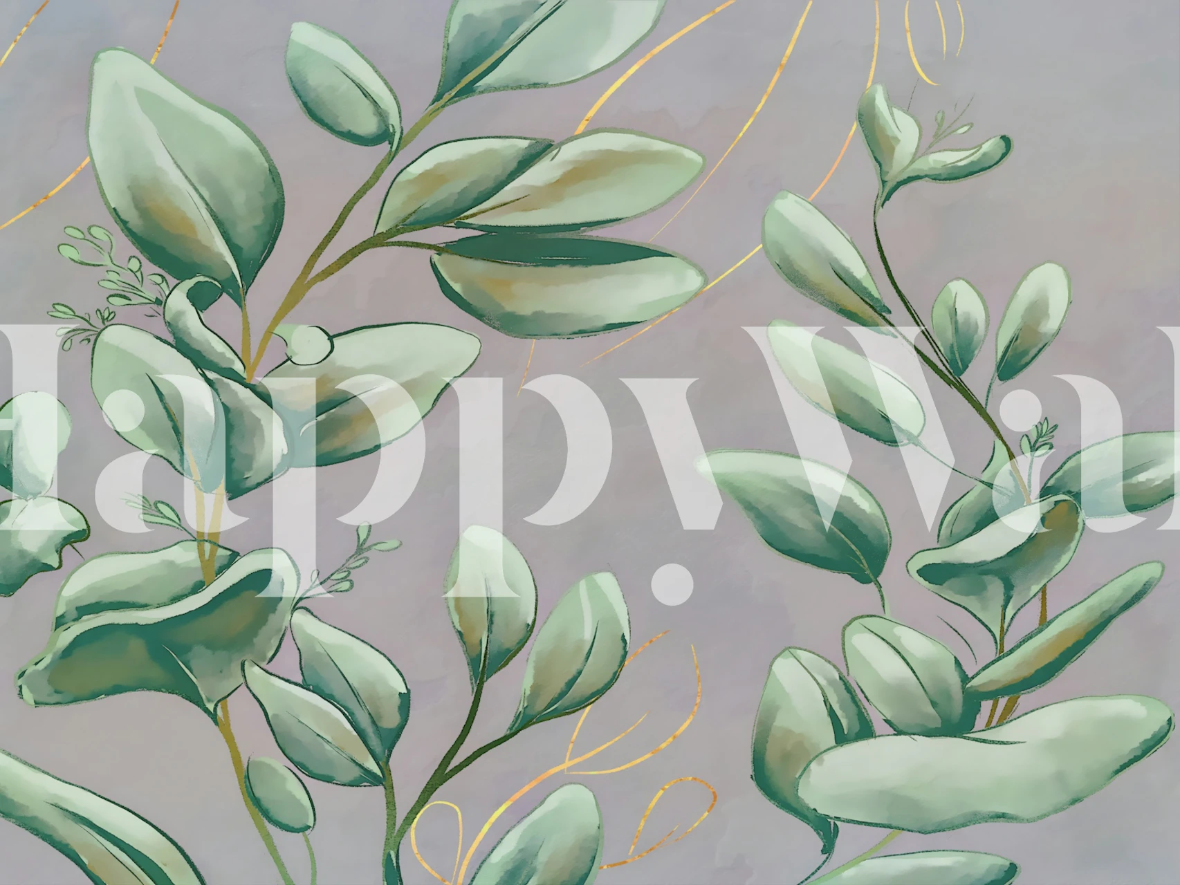 Green graffiti leaves on grey background wallpaper