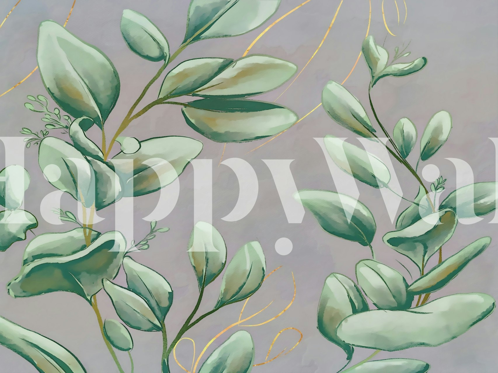 La graffiti verde lascia carta da parati in una stanza