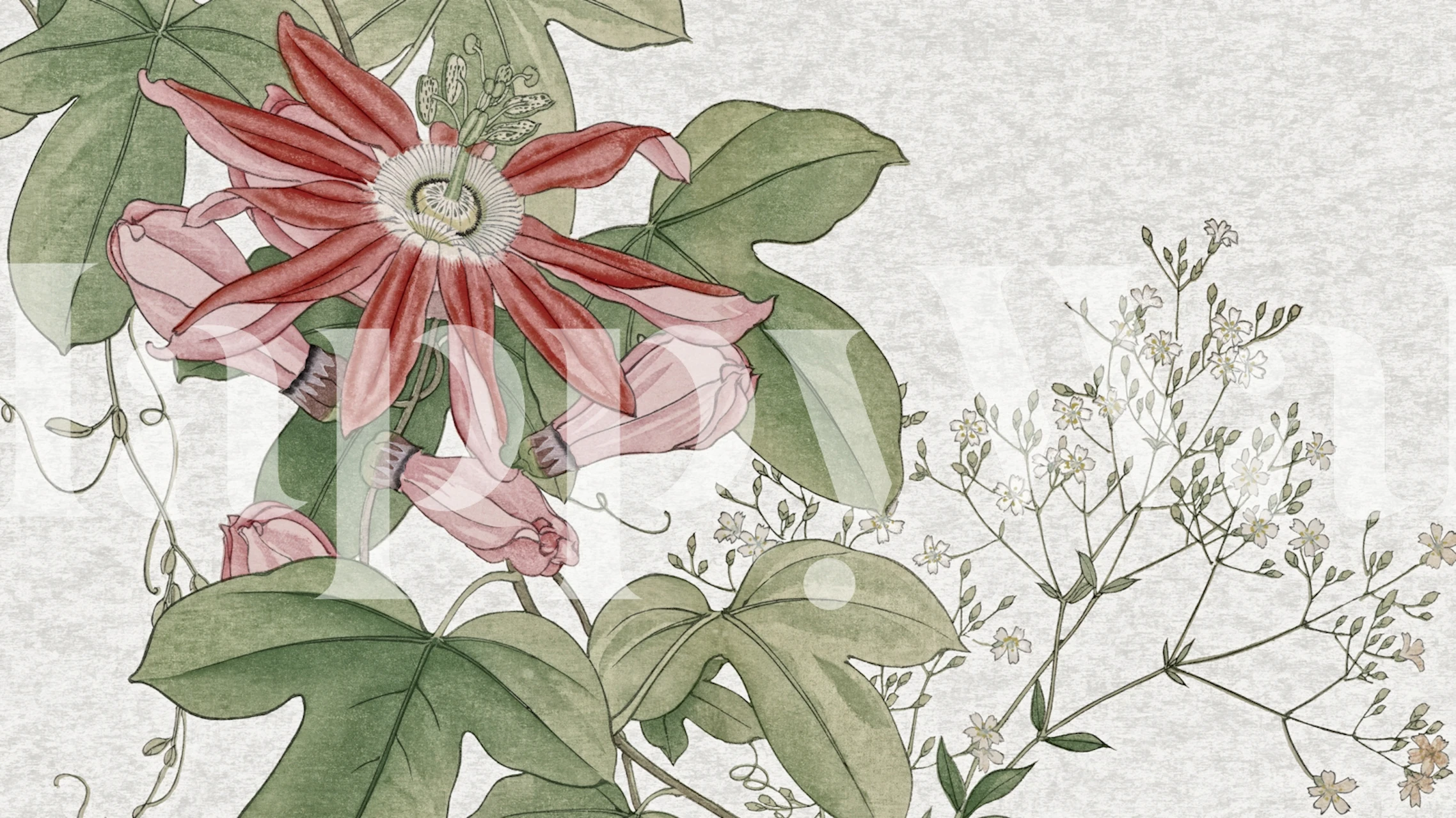 Vintage flower and leaves design in soft colors wallpaper