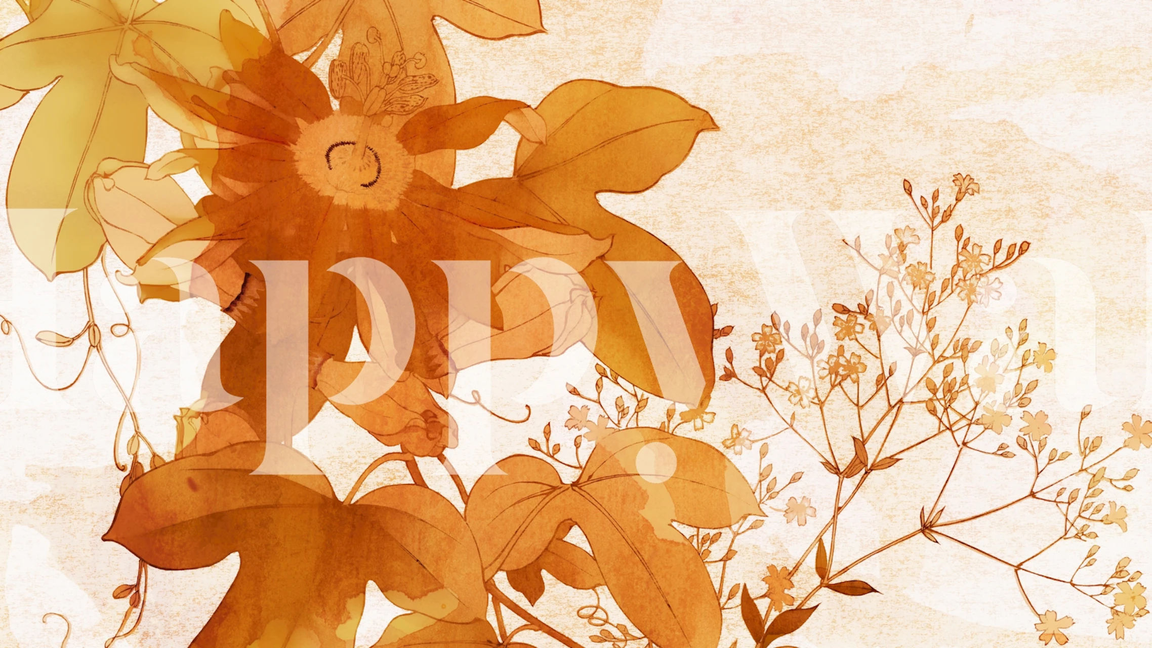 Scandinavian autumn floral wallpaper displayed in a room