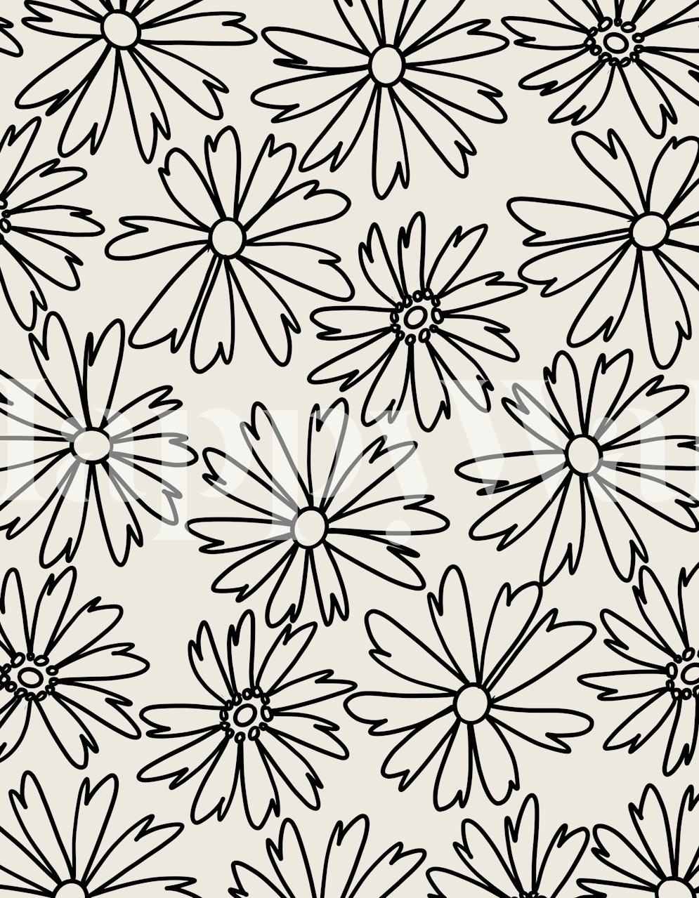 Black and white floral design wallpaper with bold outlines
