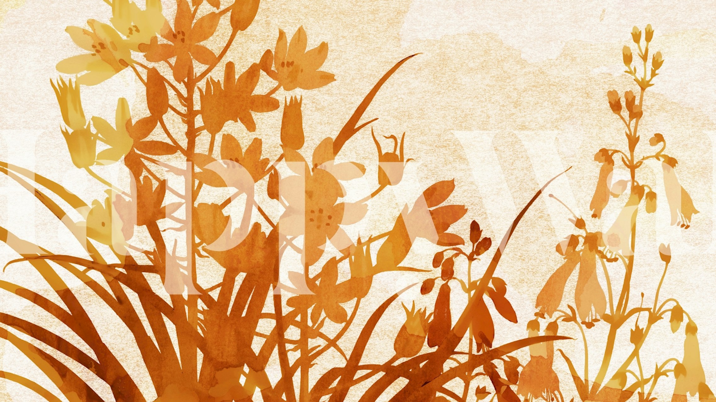 Scandinavische herfstbloemige muurschildering met warme herfsttinten