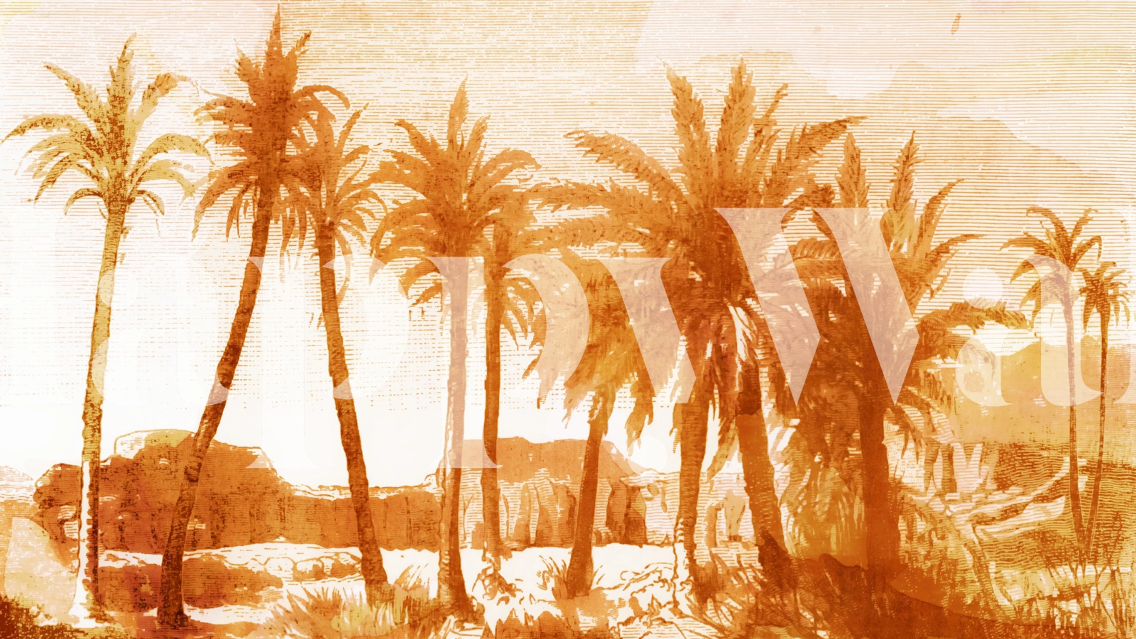 Sunset Palms wallpaper displayed in a room