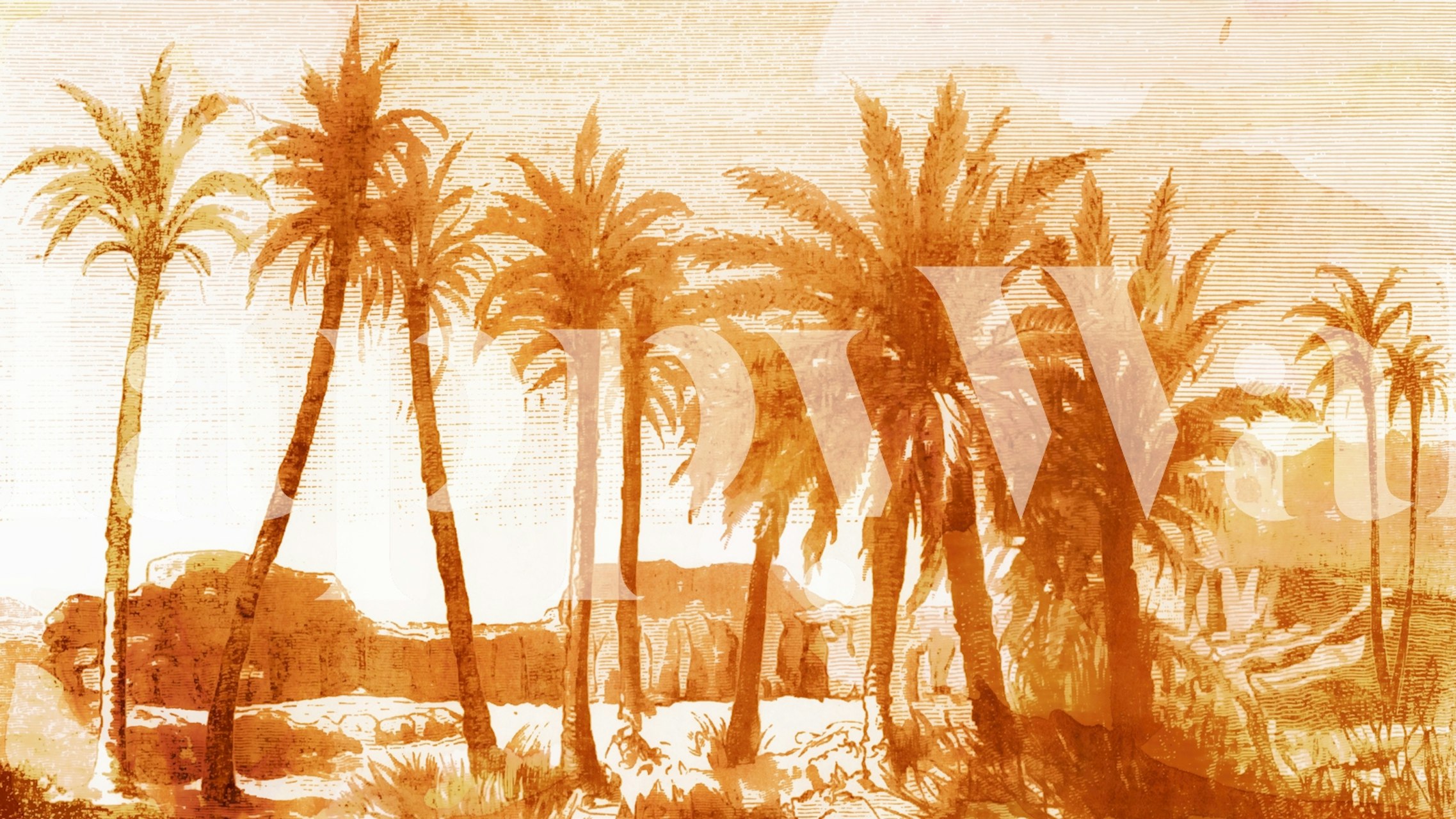 Sunset Palms wallpaper displayed in a room