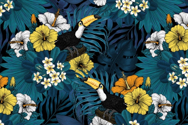 Toucans amd tropical flora