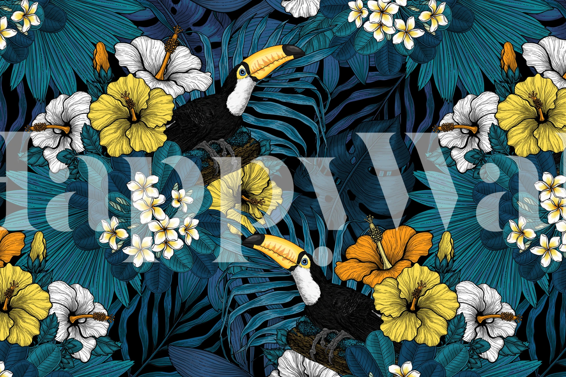 Toucan and tropical floral wallpaper design